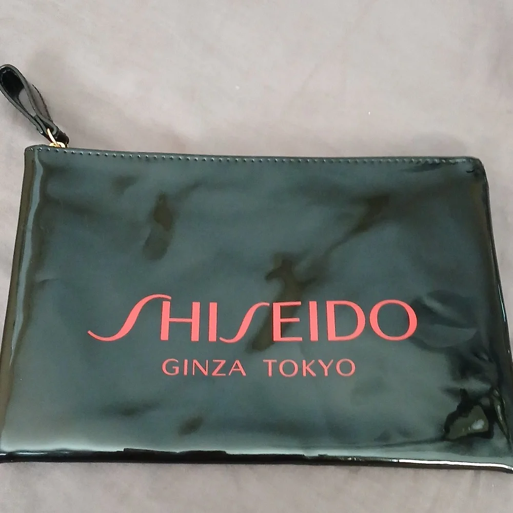 Shiseido Glossy Black Pouch with Red Logo